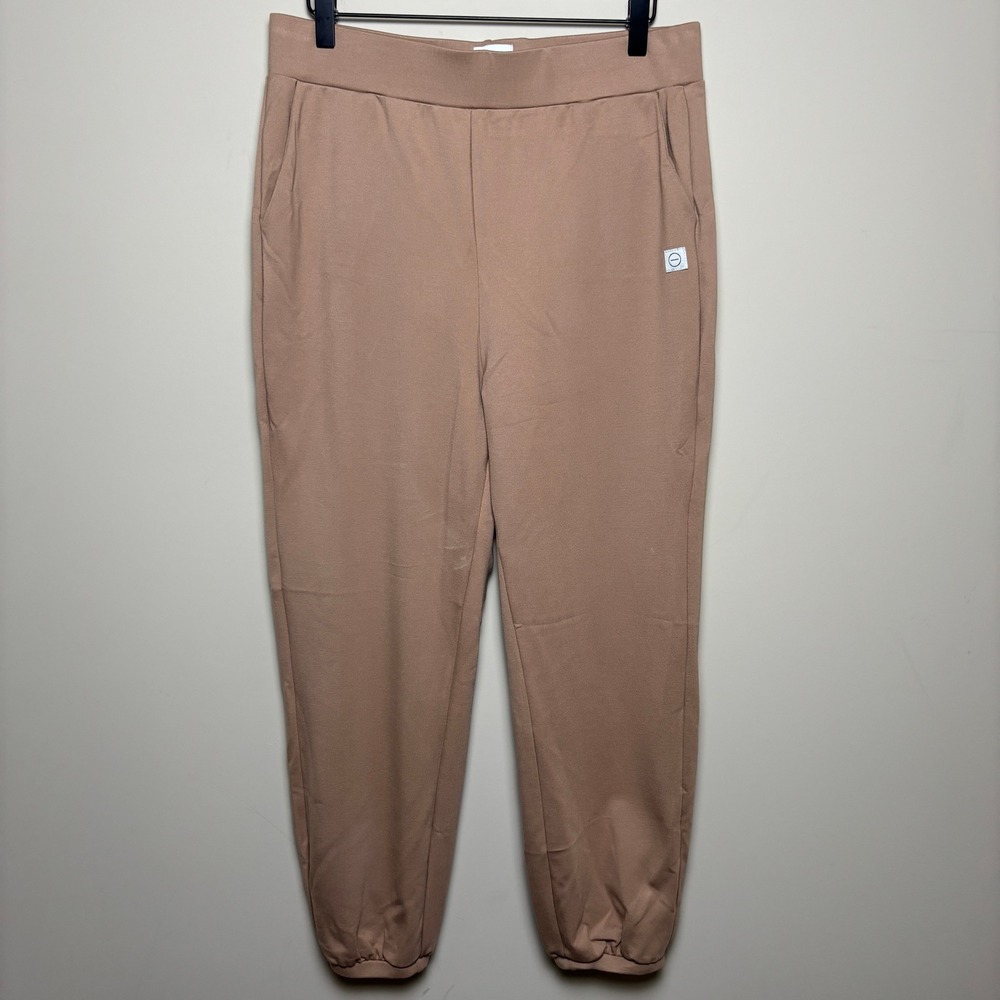 The Kno Taupe Elastic Waist Fleece Jogger Lounge Pants Womens Large